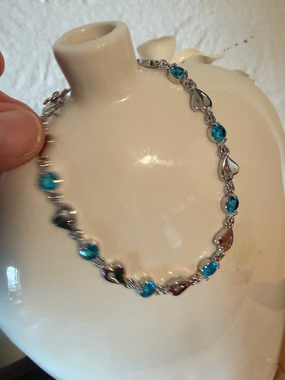 NEW 925 Sterling Silver Heart blue Bracelet - Picture 2 of 11